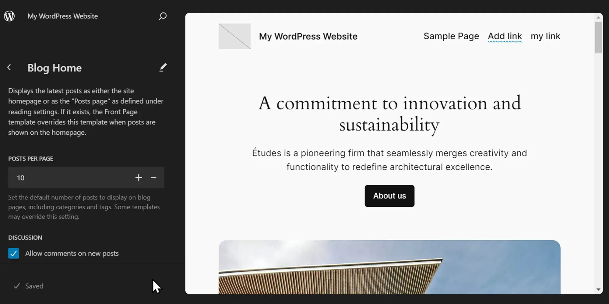 WordPress Site Editor navigation template parts