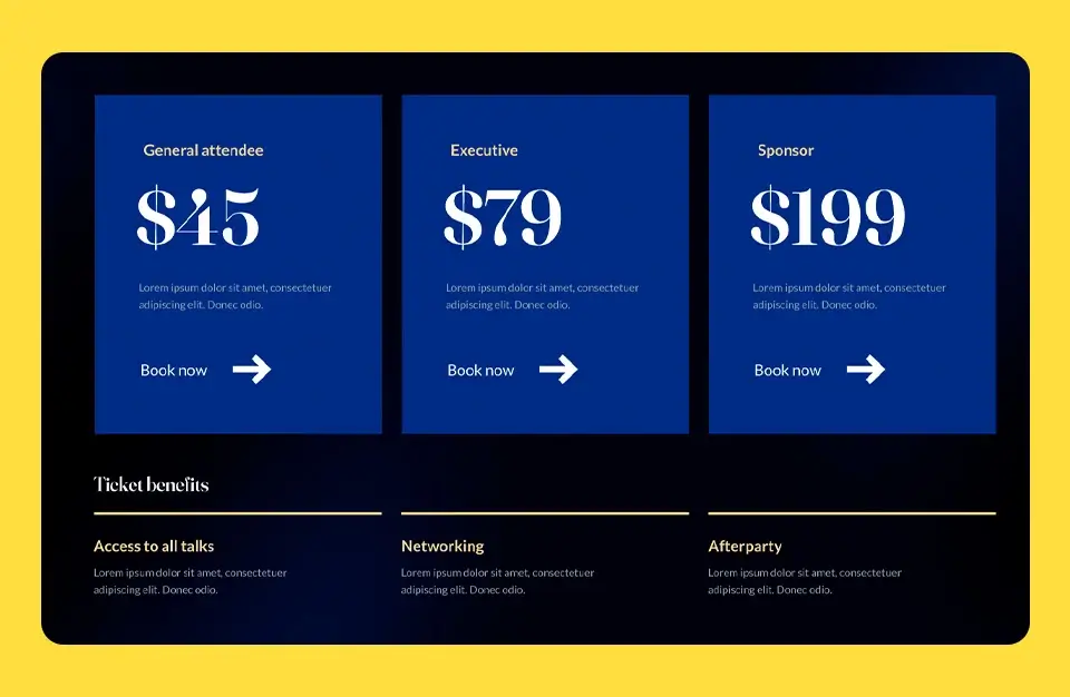 WordPress starter site Conference pricing pattern